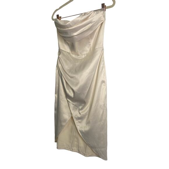 Michael Costello x REVOLVE Sara Midi Dress Strapless Surplice Ivory White Small - Picture 6 of 12